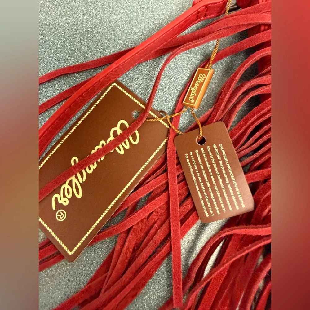 Wrangler Leather Fringe Denim Red Crossbody Bag - Picture 6 of 15